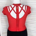 Bebe  Cutouts Cage Bodycon Bandage Top Cap Sleeve Cherry Red Large‎ Photo 3