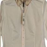 Elie Tahari Blouse Womens Size L White Long Sleeve Button Front Animal Print NWT Photo 2
