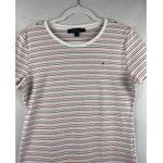 Tommy Hilfiger Womens Striped Crew Neck T-Shirt L/G 100% Cotton White/Red/Black Photo 0