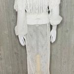 Vnvne white fringe cropped mesh top shirt with matching long fringe skirt med co Photo 6