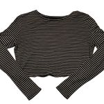 Old Navy Black & White Striped Longsleeve Cropped Baby Tee Photo 0