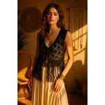 Vintage And How Paris NY Black Crochet Fringe Vest Boho 70s Western Sz M Size M Photo 2