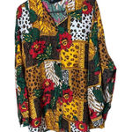 Laura Ashley Laura & Jayne Two Multicolor‎ Silk Animal Floral Patchwork Long Sleeve Shirt 2X Photo 0