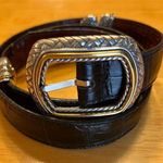Brighton Black Brown Leather Belt Silver Brass Buckle 3 way convertible M/L Photo 0