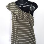 Old Navy  olive green striped ruffle shoulder top Photo 3