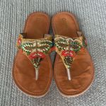 Vintage Coconuts Beaded Leather Flip Flops Sandals Size 9 Tan Photo 9