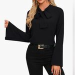 Apt. 9  Women’s Elegant Bow Tie Mock Neck Bell Long Sleeve Blouse size M Photo 0