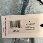 We Wore What NWT Cut Out Denim Mini Skirt Indigo Comfort Super Light Stone Wash L Photo 15