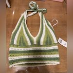 Hollister  Green and White Crochet Halter Top Size XS NWT Photo 2