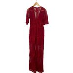 Women’s Whimsy Goth Long Sheer Embroidered Midi Romper Dress Wine Burgundy Small Red Photo 4