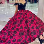 Sherri Hill Laura Marano Collection FORMAL Dress Red/Black ROSES Floral Size 0 Photo 0