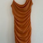 Oh Polly  Lasting Lover Asymmetric Cowl Neck Mini Dress Caramel Photo 1