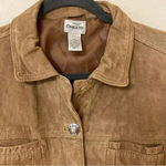 Chico's Womens Size 3 Suede 100% Leather Lined Tan Jacket With Metal Buttons Photo 3