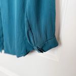 Ecru  Womens Silk Button Front Top Size Small Office Workwear Quiet Luxury Teal Photo 3