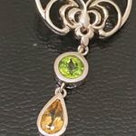 Sterling Silver Vintage 925 Peridot Citrine Geometric Celtic Dangle Pendant 7.9g Photo 2