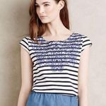Anthropologie Meadow Rue Anthroplogie Palermo Blue White Striped Embroidered Blouse Photo 0
