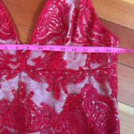 Free People  Red Night Shimmers Lace Mini Dress‎ Sequin Deep V-Neck Party Size 8 Photo 5