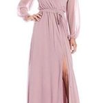 NEW MARINA SIZE 6 LONG SLEEVE CHIFFON GOWN MAUVE ROSE FORMAL ELEGANT SIDE SLIT Pink Photo 0