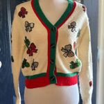 Poof! Button Up Cardigan with Sequin Bows. Size M Photo 0