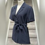 Talbots NEW Vintage 1994  Washed Silk Belted Shirt Jacket Blouse Navy Women’s 12 Photo 4