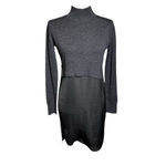 ALLSAINTS Merino Wool Paro Dress LS High Neck Satin Front Panel Small Black NWOT Photo 3