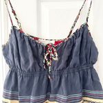 Corey Lynn Calter NWT Deadstock Blue Silk Native Print Baby Doll Tank Tie Neck 4 Photo 1