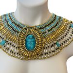 Ancient Egyptian Revival Beaded Scarab Collar
Necklace Handmade Statement Piece Blue Photo 3