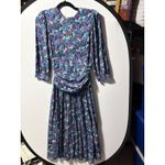 Vintage Floral Print Pleated Midi Dress Women's Long Sleeve Ruched Waist Purple Size 8 Photo 1
