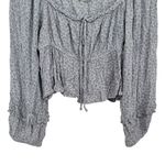 Altar'd State Altar’d State Blue Floral Cropped Shirt size Large Long Sleeve Tie Neck Ruffle Photo 2