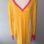 Victoria's Secret Love Yellow and Pink Long Sleeve V-Neck Nightgown Size Medium Photo 0