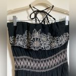 🌞American Rag Cie Black Halter Top Crinkle Body Embroidered Floral Maxi Dress Size L Photo 3