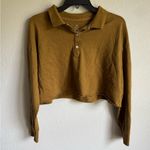 Offline by Aerie Tan Long Sleeve Cropped Polo Blouse Womens XS Preppy Photo 0