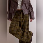 Free People  Hudson Canyon Plaid Olive Wide Leg Pants Photo 3