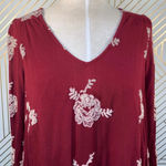 Free People ‎ Embroidered Austin Mini Dress Maroon Photo 3