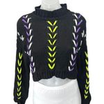 Forever 21  Black Lace Up Long Sleeve Mock Neck Pullover Crop Sweater Top Size M Photo 0