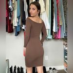 Black Bead Brown Off Shoulder Bodycon Dress Photo 1