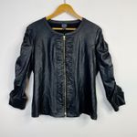 Clara Sunwoo Liquid Leather Ruched Detail Jacket Black Vegan Slim Fit Womens L Size L Photo 1