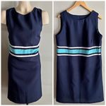 Vintage Vicki Wayne Navy Sheath Dress Colorblock Trim USA Made retro modest Blue Size 14P Photo 1