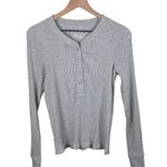 Aerie Women's Long Sleeve Thermal Henley Shirt Ribbed Knit Tee Grey Size XL Photo 0