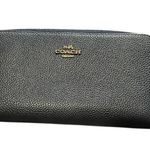 Coach Navy Blue Pebble Leather Phone Zip Around Accordion Wallet with box Photo 0