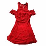 Material Girl  Red Floral Lace cold shoulder Fit Flare A-line Mini Dress Cocktail Photo 1