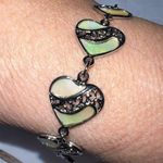 Vintage Silver Tone and Abalone Heart Link Bracelet Photo 1
