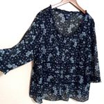 Venezia Jeans 22/24 Button Front Cutwork Blue Floral Top Plus Photo 0