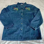 Classic Elements Denim Shirt Shacket Christmas Embroidered Size Medium Holiday Photo 0