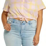 Nordstrom BP Window Pane Crop Boxy Pink Yellow Button-Up Shirt SZ 1X Photo 0