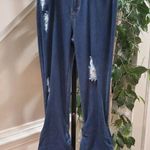 Vibrant  Womens Stacked Blue Denim Rayon Distressed Pockets Pull On Jeans Large Photo 12