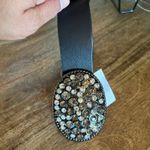 NWT Womens Black Faux Leather Belt Sparkling Rhinestone Oval Buckle Size S Chic Photo 2