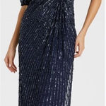 Mac Duggal 5578 Womens Sequined V Neck Short Puff Sleeve Midi Dress Photo 1