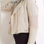 BLANK NYC Songbird Crepe Moto Jacket Zip Asymmetric Crop Beige Taupe SZ S Photo 0