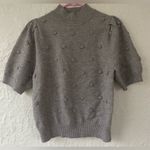 &merci &merci gray Pom Pom embroidered short sleeve puff sleeves wool blend sweater; L Photo 0